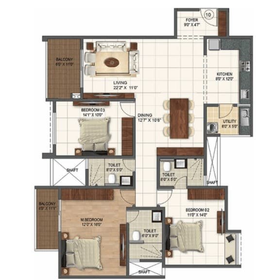 3bhk unit plan